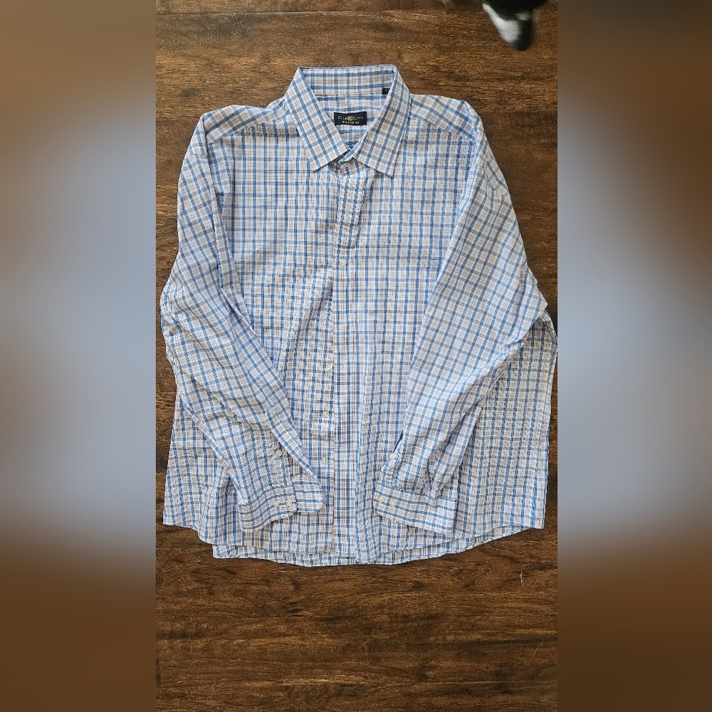 Club Room Blue and Pink Plaid Shirt 34/35 With An 18 Neck